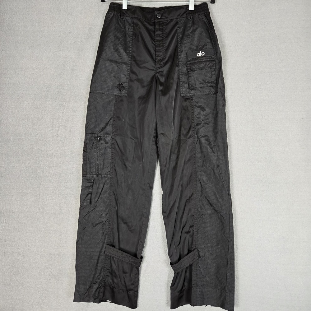 ALO Yoga Blaze Trouser Cargo Pants Womens Medium Black Elastic Waist *READ